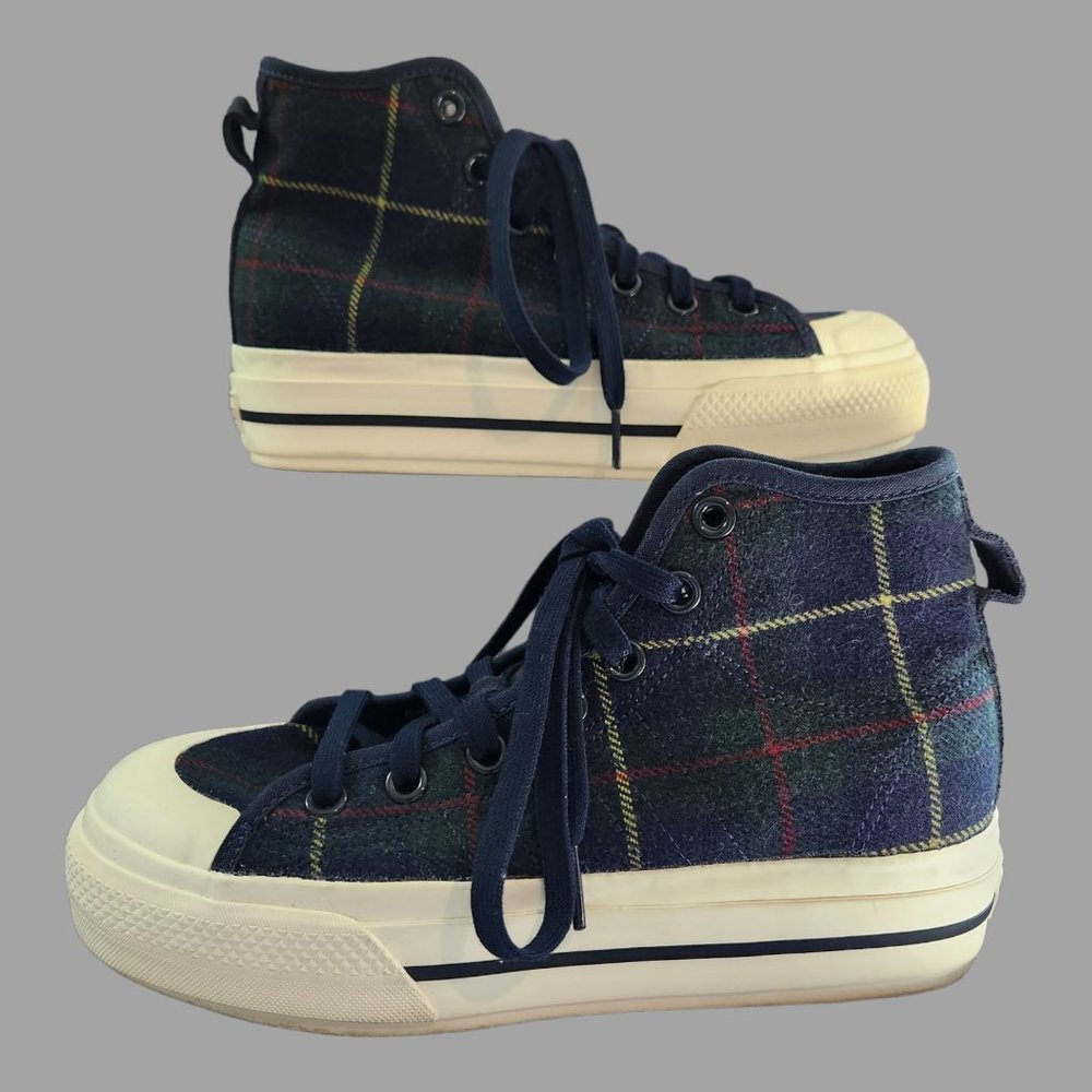 adidas Navy Plaid High-Top Sneakers - Picture 2 of 10